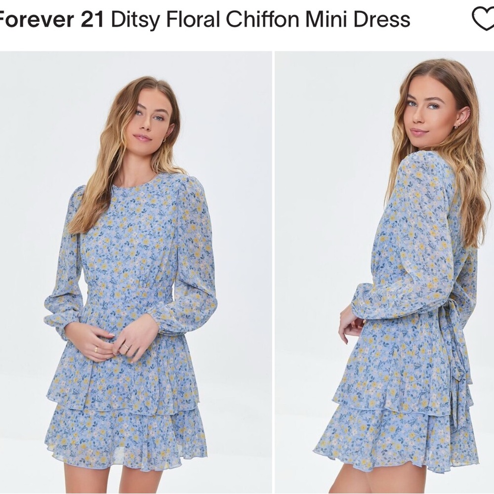 Forever 21 Blue and Yellow Floral Long Sleeve Dress